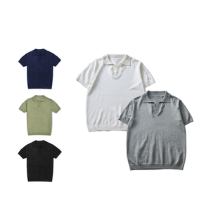 T-shirt d'été décontracté pour homme 100 % coton à manches courtes, col rabattu haut de gamme, respirant, coupe ajustée, couleur unie - Product Image 3