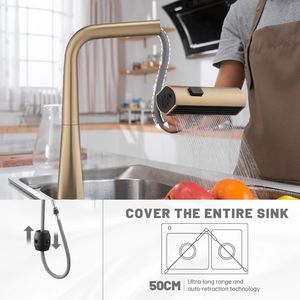 Rubinetto da Cucina Moderno Monocomando Oro Spazzolato con Design a Cascata, Display Temperatura e Doccetta Estraibile per Cucine Moderne - Product Image 6