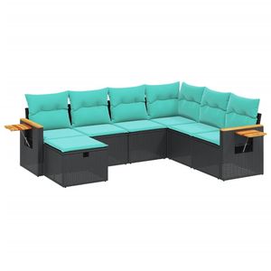 Conjunto de sofás de jardín de ratán PE negro modular de 7 piezas - Product Image 2