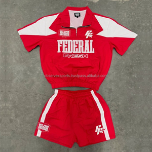 Federal Fresh Yellow Windbreaker Set <b>Short</b> Sleeve Half-Zip <b>Jacket</b> <b>Shorts</b> Quick Dry Eco-Friendly Lightweight Sporty Style Spring - Product Image 4