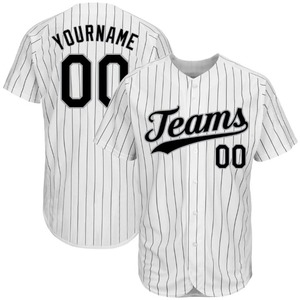 Anti-Bacterial Top Quality OMMiZ men Custom White Black Pinstripe Black-Gray Authentic <b>Baseball</b> Jersey - Product Image 1