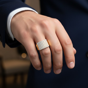 Anillo de Diamantes Cuadrado de Lujo para Hombre, Chapado en Oro de 14K y Plata de Ley 925, Anillo de Moda Hip Hop de Alta Calidad - Product Image 5