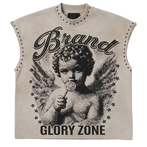 Débardeur Homme Oversize Personnalisé avec Imprimé Graphique Strass 100% Coton Sans Manches T-shirt Premium Streetwear OEM ODM Vente en Gros - Product Image 1