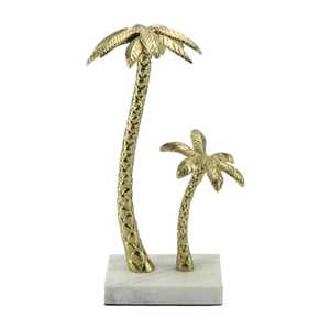 Escultura de Palmera Dorada de 36.5cm de Alto x 14.5cm de Ancho x 17cm de Largo, Hecha a Mano en Aluminio, Decoración Costera Moderna y Ecológica para Mesa de Salón - Product Image 1