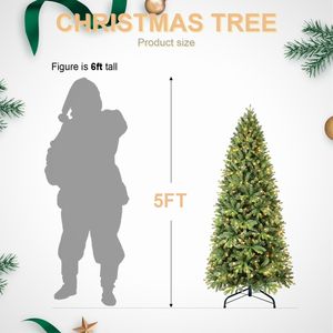 Albero di Natale Artificiale Preilluminato da 1,5 m con 250 Luci, Facile Montaggio, Design a Cerniera, Albero di Natale Sottile, Rami Misti in PE e PVC - Product Image 2
