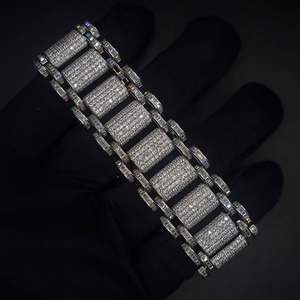 Wide Iced Out Baguette and Round Cut Moissanite Diamond Cuban Link Bracelet in White Gold Finish <b>Men's</b> Bracelets & <b>Bangles</b> - Product Image 3