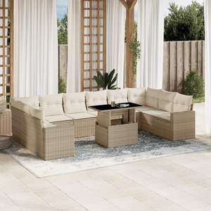 Conjunto de Sofás de Jardín Beige de 6 Plazas, Muebles de Ratán para Exteriores con Almacenamiento, Diseño Contemporáneo - Product Image 3
