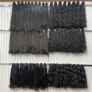 Extension de cheveux humains bruts non transformés couleur noire naturelle texture droite et ondulée trame machine prix de gros - Product Image 2