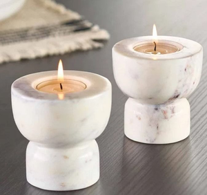 Porte-bougie en marbre blanc, forme ronde, décoration d'intérieur, artisanat en pierre naturelle fait main, 2 pièces à bas prix - Product Image 6