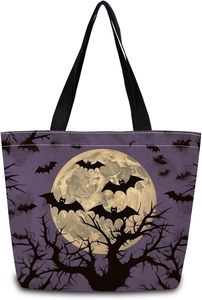 Bolsa de Mano con Estampado de Murciélagos y Luna para Halloween, MOQ Bajo, Color Morado, Reutilizable, Uso Diario Informal, Tela No Tejida, Asa Suave, Ofrecemos Impresión Personalizada - Product Image 6