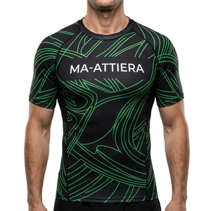 <b>Men</b> Short Sleeve Compression Shirt Black Green Graphic Gym Fitness Running Training Sportswear Performance <b>Base</b> <b>Layer</b> - Product Image 1