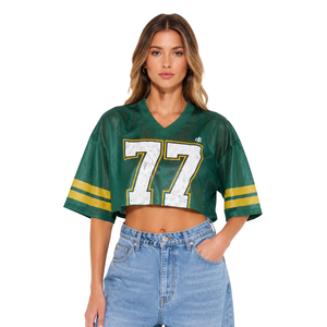 Camiseta de fútbol de malla gruesa para mujer, estilo crop top, con número, corte holgado y extragrande, manga corta, 100% algodón, diseño personalizado - Product Image 1
