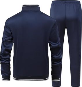 Ensemble de survêtement bleu marine pour homme, manches longues, fermeture éclair, col montant, pantalon de jogging sportif, respirant, polyester, automne, coupe classique pour adulte - Product Image 3