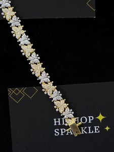 Two Tone Iced 925 <b>Silver</b> Butterfly Link <b>Bracelet</b> Hip Hop Bling Jewelry Unisex Luxury Sparkle <b>Charms</b> Moissanite Gold Plated - Product Image 4