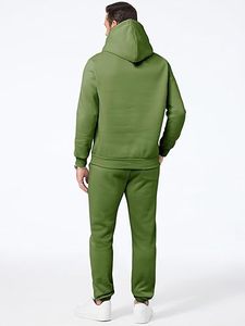 Sweat-shirt à capuche vert pour homme, ensemble de survêtement à manches longues, couleur unie, vêtements décontractés, 100% coton respirant, tenue d'automne - Product Image 3
