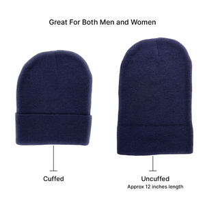 Bonnet en tricot côtelé, bonnet d'hiver à revers, unisexe, doux, extensible, chaud, uni, bonnet ajusté, fournisseur OEM personnalisé - Product Image 4