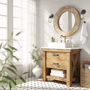 Rustic Round Wooden Wall <b>Mirror</b> for Bathroom Farmhouse Home Decor - Product Image 2
