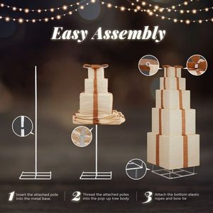 6FT Pre-Lit Pull-Up Gift Box Tower with 200 LED Warm White Lights Christmas Outdoor Christmas Lights with Ropes and Stakes - Product Image 5