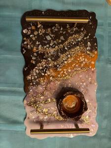 Luxury Geode <b>Epoxy</b> Resin Serving Tray Crystal Stone Inlay Gold Glitter Art Decorative Vanity <b>Coffee</b> <b>Table</b> Storage Tray Home Use - Product Image 6