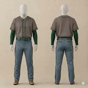 Men's <b>Baseball</b> Uniform Set Jersey Pants Solid Color Polyester Breathable Button Closure Regular Fit All Seasons Apparel - Product Image 1