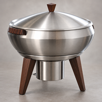 Plat à chafing rond de luxe en acier inoxydable durable et écologique avec pieds et poignées en bois, diamètre 24 cm, compatible tous types de cuisinières