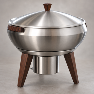 Olla Redonda de Acero Inoxidable de Lujo, Duradera y Ecológica, con Patas y Asas de Madera, 24 cm de Diámetro, Apta para Todo Tipo de Estufas - Product Image 4