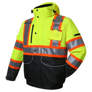 Chaqueta de Seguridad Reflectante de Alta Visibilidad con Capucha, Amarilla y Negra, Ropa de Trabajo Impermeable y Resistente al Viento con Bolsillos - Product Image 6