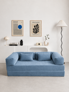 Modern Minimalist Blue Light <b>Sofa</b> Bed Smart Three Seat Upholstered Padded Arms Soft Loose Back Living Room <b>Bedroom</b> Hotel Villa - Product Image 1