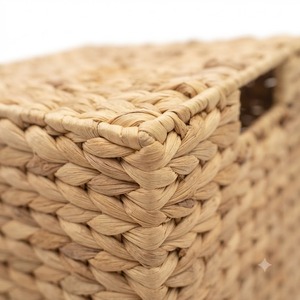 Handwoven Water Hyacinth Storage Basket Rectangle <b>Bin</b> Lid Foldable Organizer for Clothing Home Bathroom <b>Kitchen</b> Office 3-6L - Product Image 4