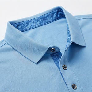 เสื้อโปโลแขนยาวสีฟ้าอ่อนสำหรับผู้ชาย ผ้าฝ้ายถัก 100% ระบายอากาศได้ดี ดีไซน์เรียบง่าย สวมใส่สบาย ทรงปกติ - Product Image 4