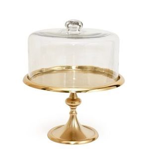 Soporte de metal de lujo para pasteles con cúpula de vidrio, con cubierta de vidrio resistente para exhibir pasteles, postres y productos de panadería. - Product Image 1
