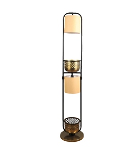 Luxury beige metal and fabric shade <b>shelf</b> floor <b>lamp</b> with metal base oem odm low moq factory price wholesale bulk supply - Product Image 1