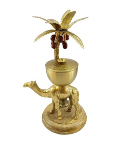 Cuenco de latón para frutos secos con tapa de palmera – Centro de mesa decorativo de lujo estilo árabe de Oriente Medio para el hogar y la mesa - Product Image 1