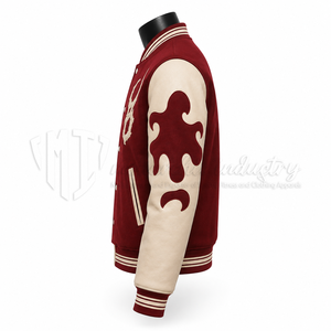 Chaqueta Varsity Bordada Personalizada, Chaqueta de Béisbol de Lana Color Granate con Mangas de Cuero PU, Fabricante Mayorista OEM - Product Image 5