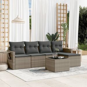 Set Divano da Giardino in Rattan PE Grigio con Vetro Temperato e Mobili da Patio in Poliestere - Product Image 1