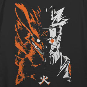 T-shirt à manches courtes en polyester/coton tricoté de haute qualité pour hommes, col en V ample, imprimé personnage anime neuf queues, style streetwear - Product Image 4