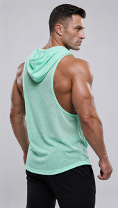 เสื้อกล้ามมีฮู้ดตาข่ายสำหรับออกกำลังกายผู้ชาย เสื้อกล้ามทรง Racer Back มีกระเป๋า เสื้อกีฬาผู้ชายแบบมีฮู้ด - Product Image 2