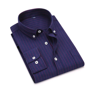 Deep Navy Textured Men’s Shirt Cotton Poplin Full Sleeve Smooth Woven Fabric Refined Collar Work Uniform Tops - Product Image 1