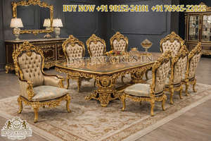 Elegante Juego de Comedor Estilo California King en Acabado Plateado, Mesa de Comedor para 8 Personas, Muebles de Comedor de Madera Tallada al por Mayor - Product Image 5