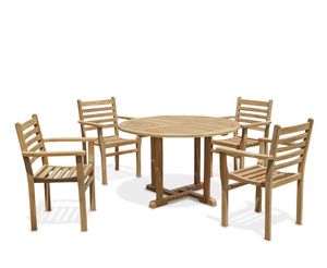 Modern <b>Round</b> Wood Dining <b>Table</b> Set with Stackable Chairs for Park Outdoor Use - Product Image 1