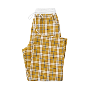 Pantalones de Salón Anchos de Franela a Cuadros Amarillos y Negros para Mujer, Transpirables, con Cintura Elástica, Cordón Ajustable y Bolsillos Laterales, Ajuste Holgado Casual - Product Image 4