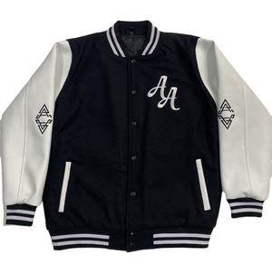 100% veste universitaire en laine noire pour hommes solide haute rue broderie personnalisée conception manches en cuir hiver veste de haute qualité - Product Image 1