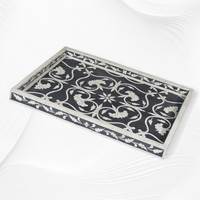 Plateau décoratif vintage en os incrusté de fleurs, grande taille personnalisée, noir et blanc, en résine MDF, pour la maison