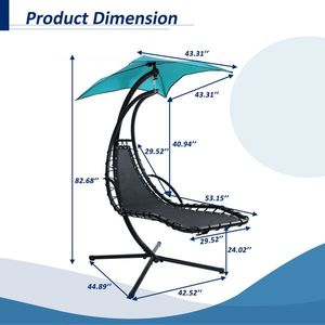 53.15-Inch Outdoor Teal Curved Steel Hammock Lounge Chair with Built-In Pillow and Removable Canopy - Product Image 2