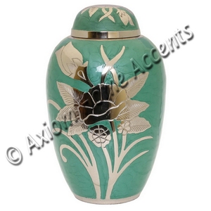 Urna Funeraria de Latón Sólido Estilo Americano, Color Verde Jade, Fabricada en India, para Cenizas Humanas, por Axiom Home Accents - Product Image 5