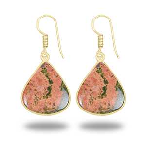 Boucles d'oreilles pendantes, bijoux cadeau pour femmes, best-seller, pierre précieuse naturelle Unakite, plaqué or 18 carats, cadeaux de mariage pour femmes et filles - Product Image 6