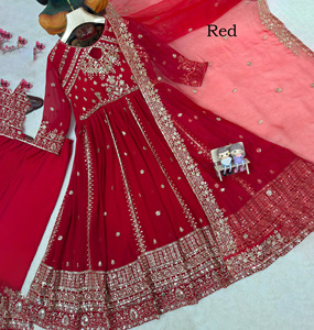 ชุดเดรส Anarkali ดีไซน์เนอร์ Georgette พร้อมงานปักลายและแขนเสื้อสไตล์ยุโรป ผ้าโมดอล สำหรับงานปาร์ตี้ แบบสำเร็จรูป - Product Image 2