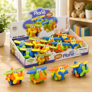 Jouet d'avion en plastique mignon à friction avec hélice rotative, mini avion volant à pousser pour enfants, alimenté par piles AAA - Product Image 1
