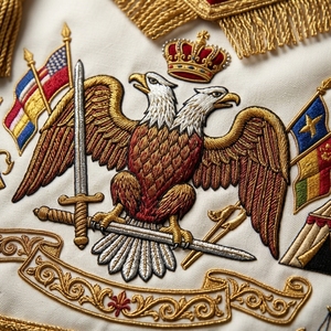 Embroidered Red Velvet Masonic Apron Gold Fringe 32nd Degree Tassels Double Headed Eagle Customized Sew-On Square Badge SMART - Product Image 3