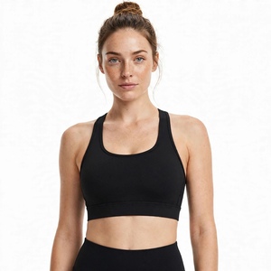 Soutien-gorge de sport sans coutures pour femme, dos nageur, col rond, maintien moyen, respirant, pour yoga et fitness, blanc uni, en Spandex et Polyester - Product Image 2